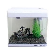 LEECOM LED魚缸 XC300+魚缸裝飾沉船模型, 白色的