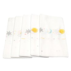 OYBY 棉質印花可水洗紗布巾, 白色, 5入