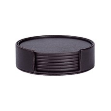 DM I Love Home 皮革杯墊組, 圓形棕色