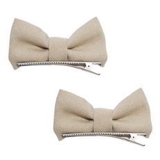 Shubebi棉質米色蝴蝶結幼兒童髮夾 2入