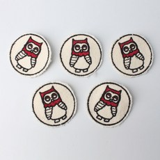 時尚亮點迷你刺繡布貼 58*58mm, 胸針貓頭鷹, 5件