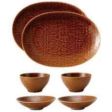 Oda-Pottery Cukra 盤子 6p 棕色, 1套, Air 2p + Coupe Ball 2p + Plate 2p
