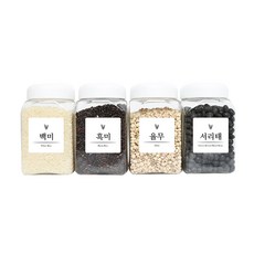 생활만 사각350 잡곡통 4p + 모던리프 잡곡통라벨 백미 외 19종, 화이트캡