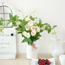 Artyparty 法式白色室內人造花絲花束套組 37cm, 混色