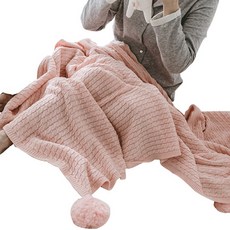 Justin&Chloe純色窄麻花毛球針織毯