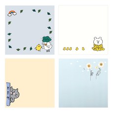 卡通角色便條紙4件組, 樹葉沙沙 + 小熊與小雞 + 電線桿 + 大波斯菊, 1套