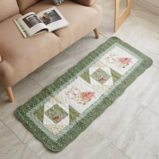 바이데코 순면 워싱 쇼파 앤 주방매트 2단, 플라워 부엉이 그린