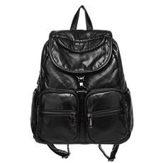 Imarket多口袋羊皮後背包 BAGnBAGs BP-1807, 黑色的