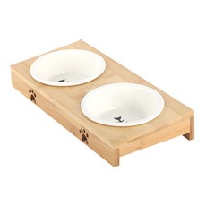 HAMATE 原木寵物陶瓷雙碗餐桌組, 混色, 1個