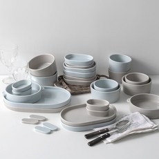 Houmming 4人份碗盤餐具組 28入, 1組, 餐具9種, 暖灰色、霧藍色