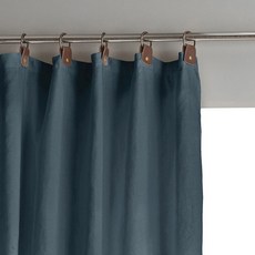 La Redoute 水洗亞麻遮光窗簾 皮革掛耳式 F709532, 藍色