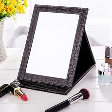 攜帶式皮革折疊桌面化妝鏡, 黑色的