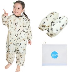 플리에 아동용 전신미술가운 일반형 + 팔토시 + 지퍼백, 아이보리 + 나비