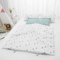 코니아일랜드 북유럽 블루패드 사계절용 라텍스 어린이집 낮잠이불세트 일체형 + 방수가방 랜덤 발송, 모던숲