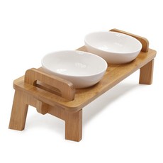 雙格木製寵物專用餐碗架+餐碗 A35ZX 2入, 混色, 1套