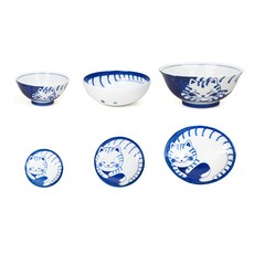 헨느 야옹이 1인 풀식기세트 6p, 도라, 공기 + 대접 + 면기 + 접시 10cm + 찬기 14cm + 카레접시
