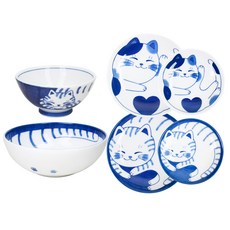 헨느 야옹이 1인 어린이 그릇 세트 6p, 도라, 공기 + 대접 + 접시 10cm 2p + 찬기 14cm 2p