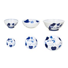 헨느 야옹이 1인 풀식기세트 6p, 미케, 공기 + 대접 + 면기 + 접시 10cm + 찬기 14cm + 카레접시