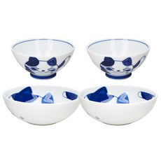 Reine 貓咪圖案雙人碗組, 貓咪, 飯碗 2入+大碗 2入