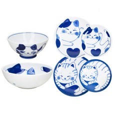 헨느 야옹이 1인 어린이 그릇 세트 6p, 미케, 공기 + 대접 + 접시 10cm 2p + 찬기 14cm 2p
