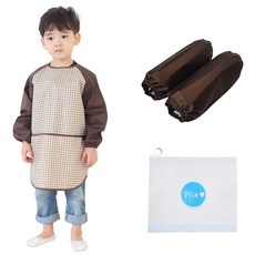 Plie 孩童長袖圍裙 棕色格子+袖套+夾鏈袋
