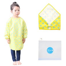 Plie 孩童藍色圓點印花長袖圍裙+頭巾+夾鏈袋