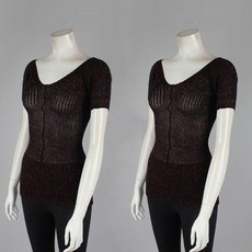 CHORUS LINE 舞蹈短袖針織 T恤珍珠 2p, 黑紅珍珠