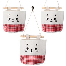 TOCTOC 格紋壁掛式收納袋 3入, 紅色檢查