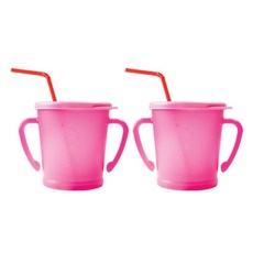 AGAFURA Magic系列雙耳防漏吸管杯, 粉色, 300ml, 2個
