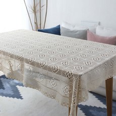 SN 針織蕾絲桌布, 米白色, 140 x 220 cm