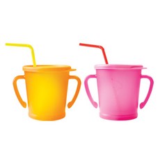 AGAFURA Magic系列雙耳防漏吸管杯, 橘色+粉色, 300ml, 2個