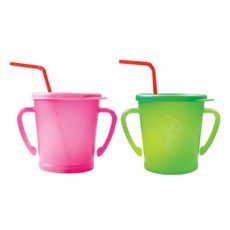 AGAFURA Magic系列雙耳防漏吸管杯, 粉色+綠色, 300ml, 2個