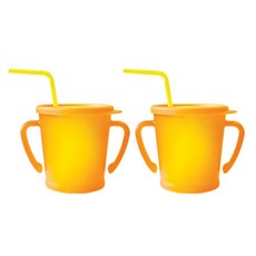 AGAFURA Magic系列雙耳防漏吸管杯, 橘色, 300ml, 2個