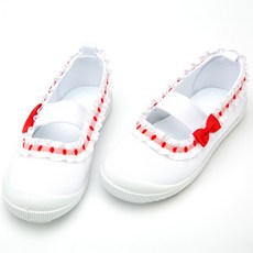 나린키즈 여아용 빨강레이스 빨강리본 흰코 면실내화