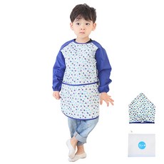 Plie 孩童藝術圍裙+草莓印花頭巾, 藍色