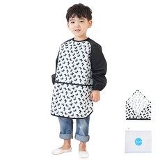 Plie 孩童藝術圍裙+頭巾 黑色狗狗, 白色