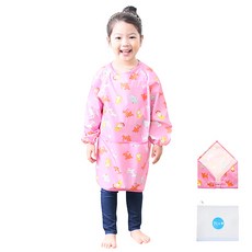 Plie 孩童藝術圍裙+頭巾 動物圖案, 粉色