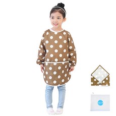 Plie 孩童藝術圍裙+頭巾 圓點, 棕色
