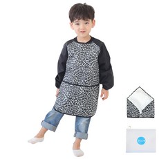 Plie 孩童藝術圍裙+頭巾 豹紋, 灰色