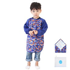 Plie 孩童藝術圍裙+頭巾 迷彩圖案, 藍色