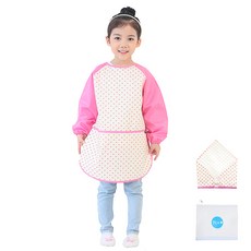 Plie 孩童藝術圍裙+粉紅心型頭巾, 乳白色