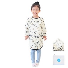 Plie 孩童蝴蝶印花畫畫長袖圍裙+頭巾, 象牙白