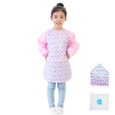 Plie 孩童小狗印花藝術圍裙+頭巾組, 粉色