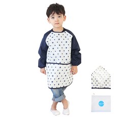 Plie 孩童圍裙+頭巾+拉鍊袋 藏青色星星款, 象牙白