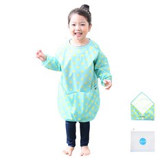 Plie 孩童藝術圍裙+頭巾 黃色圓點, 薄荷綠