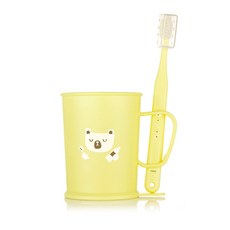 Putto 胖嘟嘟 牙刷杯組 黃色, 牙刷杯+牙刷, 1組