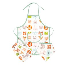 Coney Island 孩童印花防水圍裙+袖套+純棉頭巾