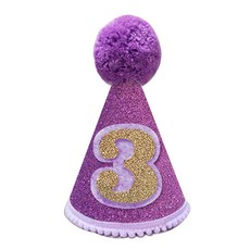 WOW PARTY KOREA 皇冠數字3錐形帽, 紫色, 1個