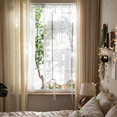 elena heim 亞麻刺繡小窗簾, 白色的