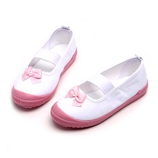 Narin Kids 粉紅珍珠緞帶粉紅鞋頭棉質室內拖鞋 包鞋頭